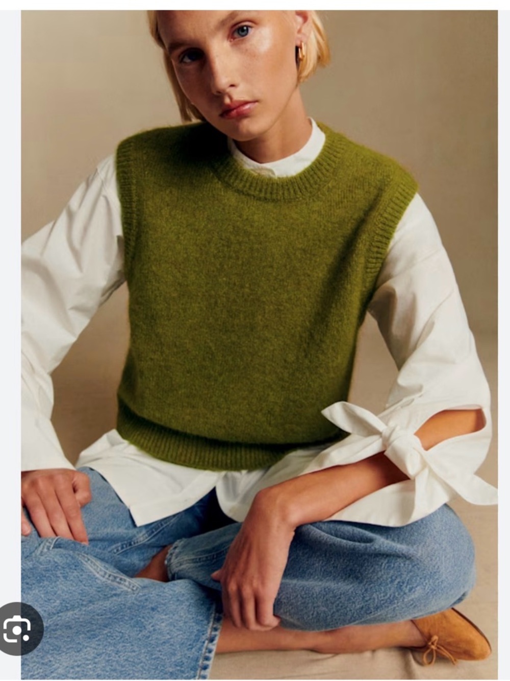 Sezane Sleeveless Knit Sweater Vest in Olive Green